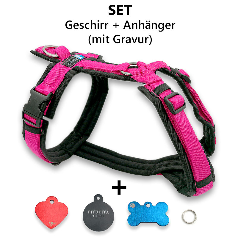 AnnyX Brustgeschirr Fun schwarz pink + Anhänger inkl. Garvur S Knochen lila 3K
