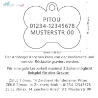 MyFamily Hundemarke Anhänger großer Knochen mit Bumper lila mit Gravur