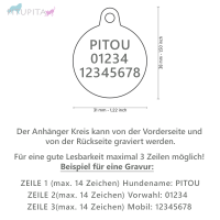 MyFamily Hundemarke Anhänger großer Kreis mit Bumper Hushtag schwarz mit Gravur