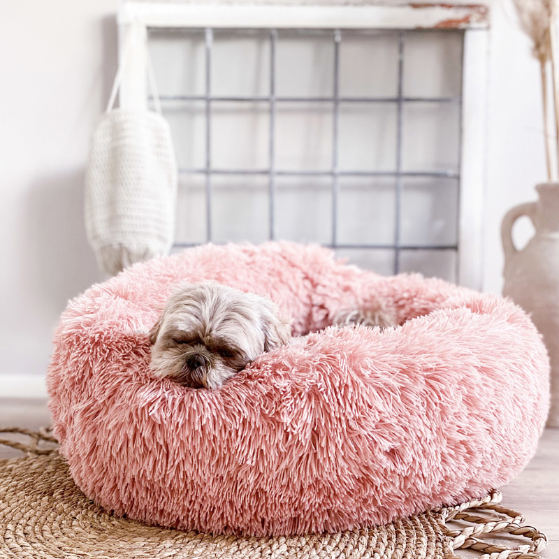District 70 Fuzz Hundebett Donut rund sand beige