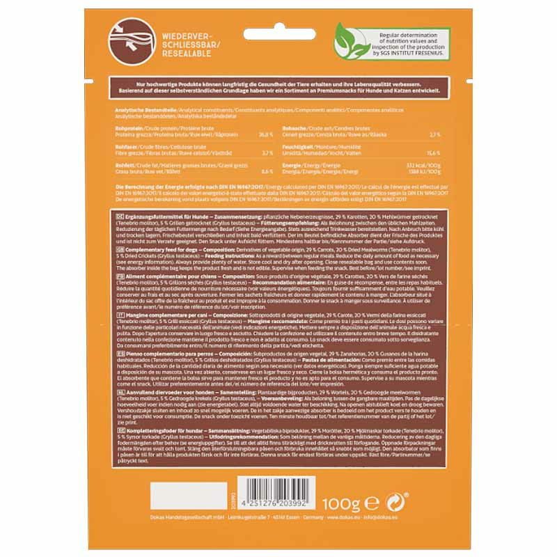 DOKAS Insekten-Happen Mehlwürmer Grillen und Karotte 100g