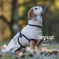 DryUp Trocken Cape Hundebademantel MINI für kleine Hunde in sand beige 45cm Rückenlänge