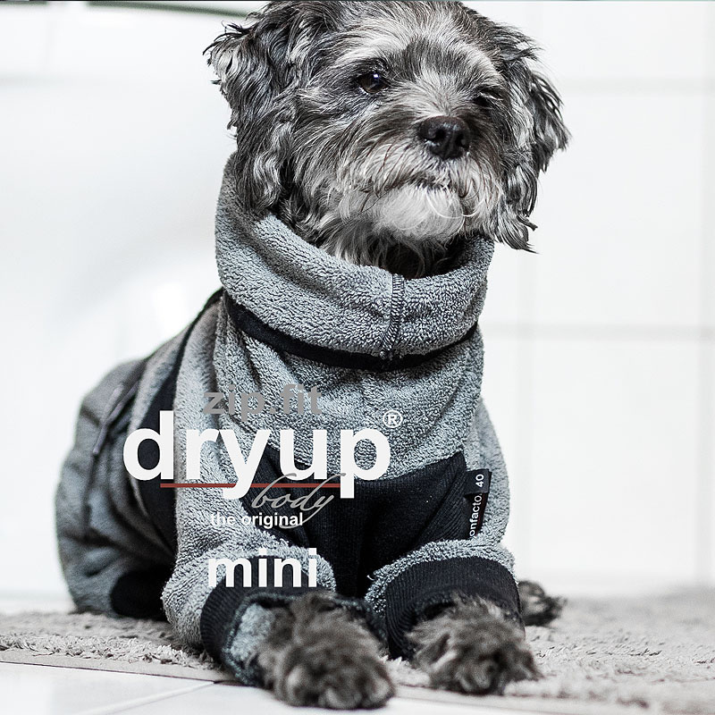DryUp Body ZIP.FIT Bademantel mit Beinen für kleine Hunde in anthrazit grau