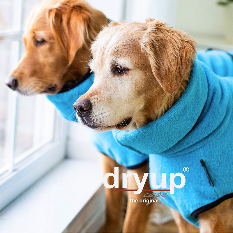 DryUp Trocken Cape Bademantel für Hunde in cyan hellblau XL 70cm