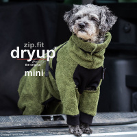 DryUp Body ZIP.FIT Hundebademantel mit Beinen für kleine Hunde in moos grün 35cm