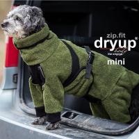 DryUp Body ZIP.FIT Hundebademantel mit Beinen für kleine Hunde in moos grün 35cm