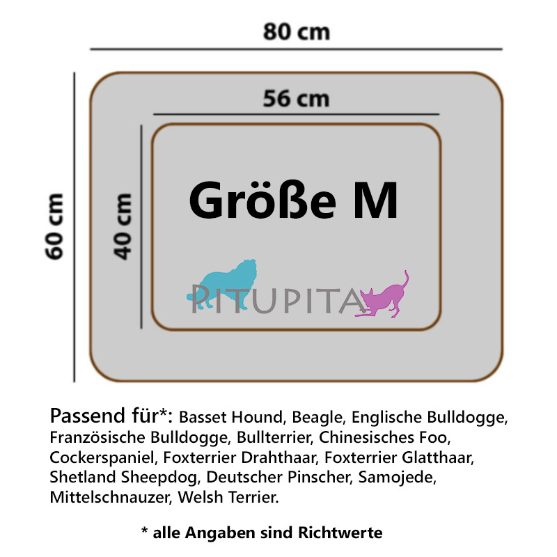 PITUPITA Ersatzbezug für das Hundebett MILA M  80 x 60 cm dunkelgrau-schwarz