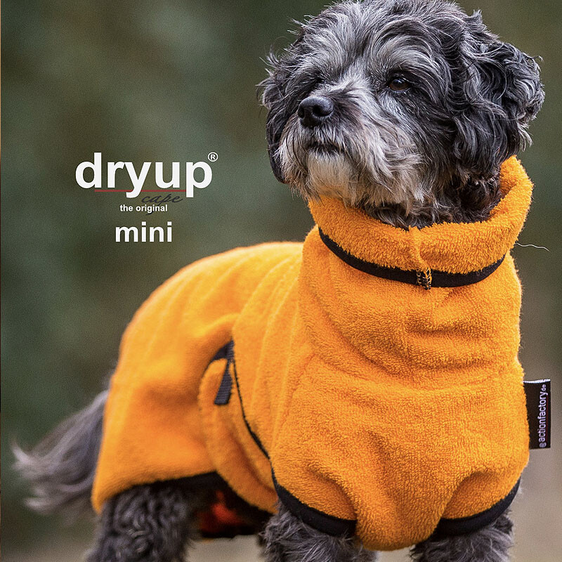DryUp Trocken Cape Bademantel MINI für kleine Hunde in clementine orange 35cm Rückenlänge