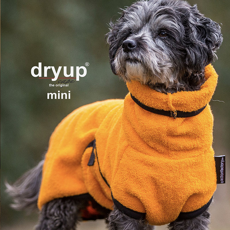 DryUp Trocken Cape Hundebademantel MINI für kleine Hunde in clementine orange 40cm Rückenlänge