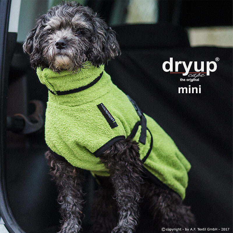 DryUp Trocken Cape Hundebademantel MINI für kleine Hunde in kiwi grün 35cm Rückenlänge
