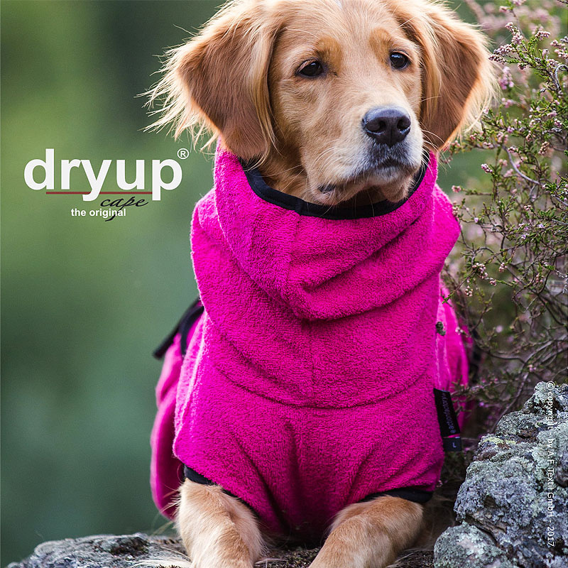 DryUp Trocken Cape Hundebademantel in pink S  56cm Rückenlänge