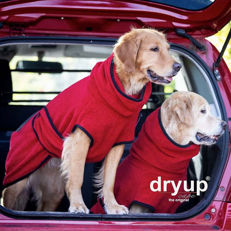 DryUp Trocken Cape Bademantel für Hunde in red pepper rot L  65cm Rückenlänge