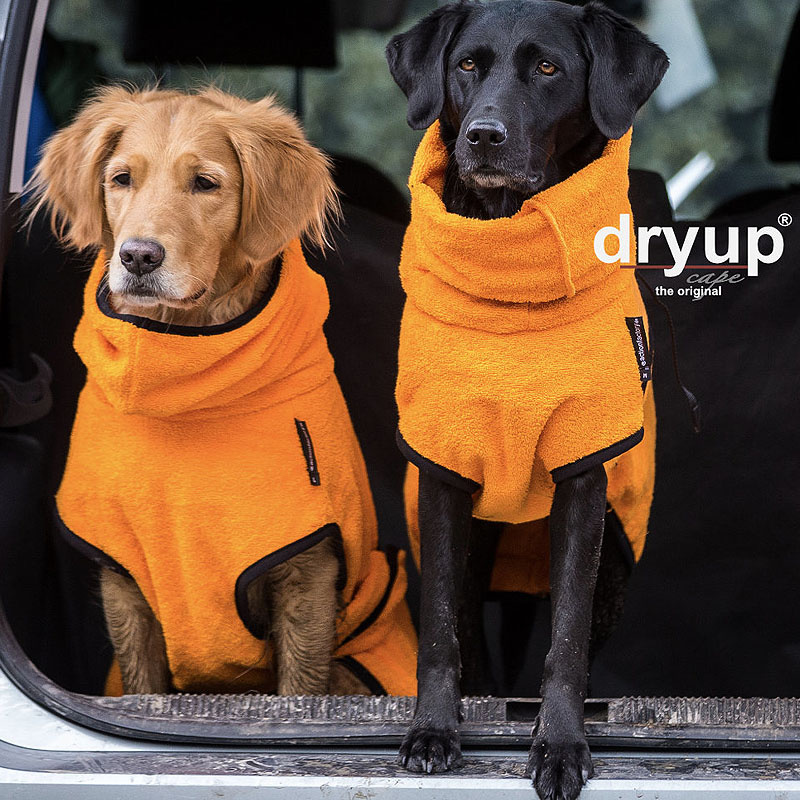 DryUp Trocken Cape Hundebademantel in clementine orange M  60cm Rückenlänge