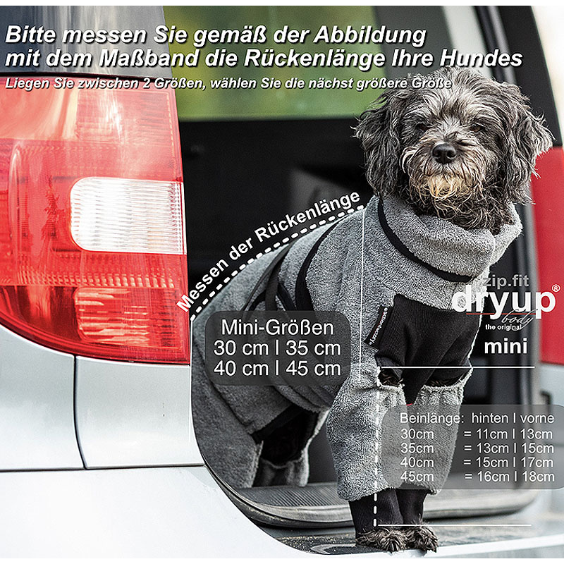 DryUp Body ZIP.FIT Hundebademantel mit Beinen für kleine Hunde in PETROL 40cm