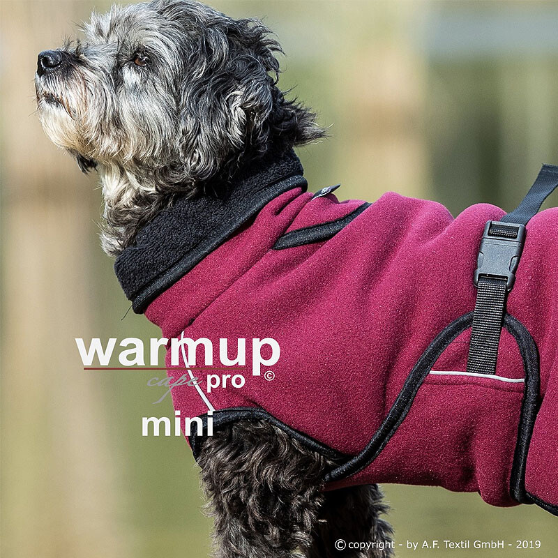 WarmUp Cape PRO Mantel MINI für kleine Hunde in bordeaux rot 35cm Rückenlänge