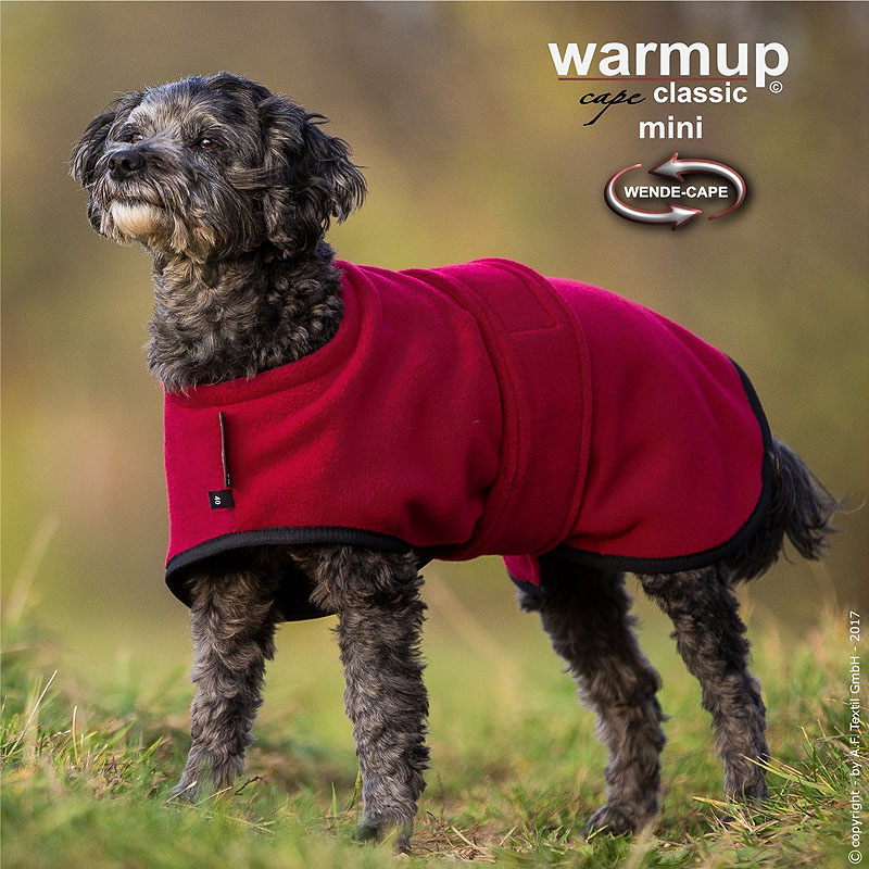 WarmUp Cape CLASSIC Mantel MINI für kleine Hunde bordeaux rot 45cm Rückenlänge