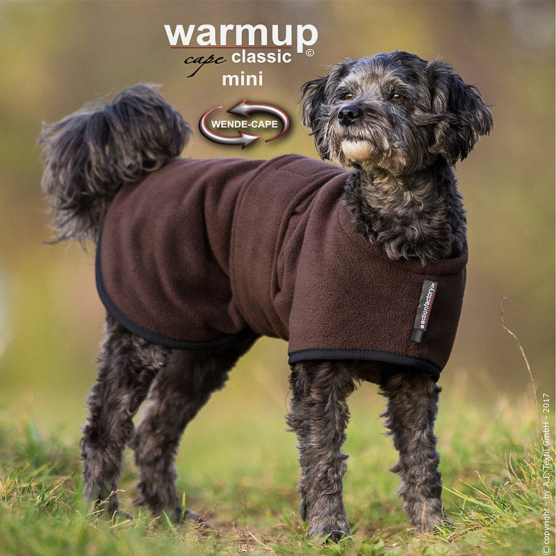 WarmUp Cape CLASSIC Mantel MINI für kleine Hunde in braun 40cm Rückenlänge
