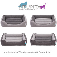 PITUPITA Komfort Hundebett Wendebett DAMIR in grau dunkelgrau 4 in 1 S  65 x 50 cm | INNEN 41 x 27 cm