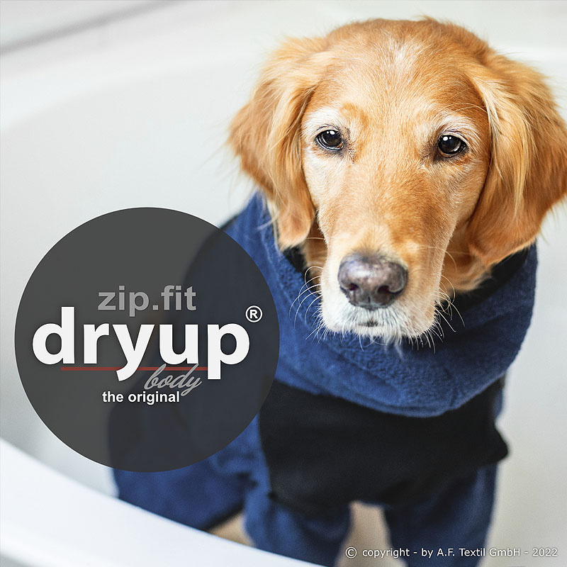 DryUp Body ZIP.FIT Hundebademantel mit Beinen in marine blau