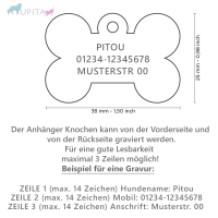 MyFamily Hundemarke Anhänger Knochen lila mit Gravur