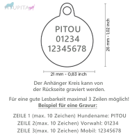 MyFamily Hundemarke Anhänger GLAM kleiner Kreis mit Swarovski® Kristallen Krone schwarz gold mit Gravur