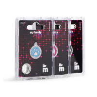 MyFamily Hundemarke Anhänger GLAM kleiner Kreis mit Swarovski® Kristallen Krone schwarz gold mit Gravur