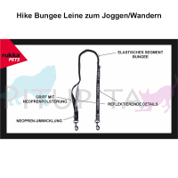 Rukka Pets Hike Bungee Leine für Joggen Wandern in schwarz grau 115cm 25 mm