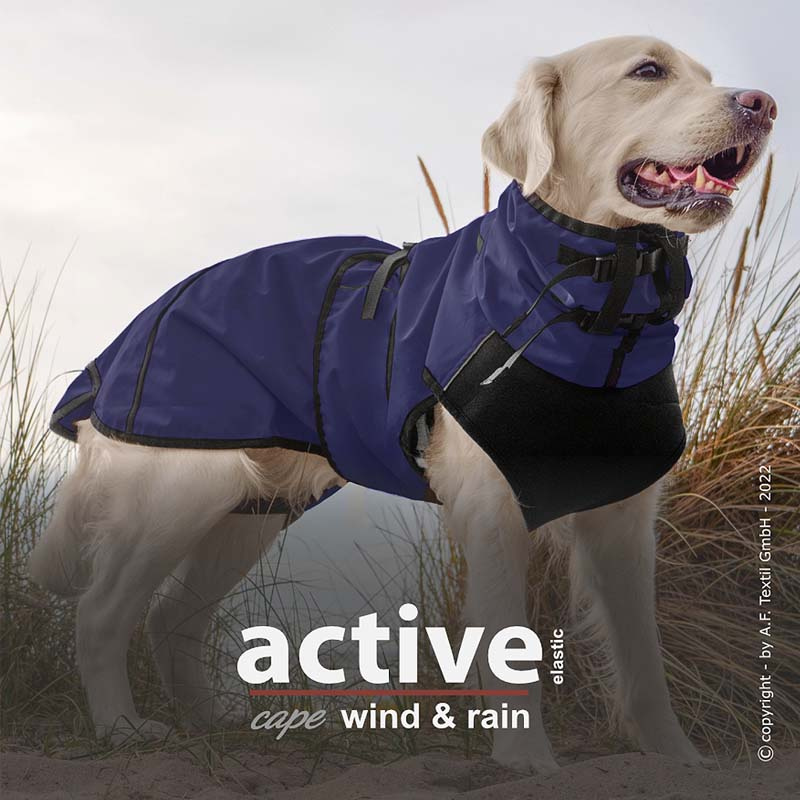 Active Cape Elastic wind & rain Regenmantel für mittelgroße Hunde in dunkelblau