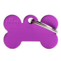 MyFamily Hundemarke Anhänger Knochen lila mit Gravur klein 30x19mm