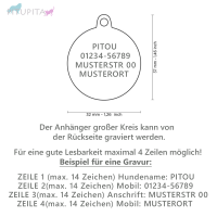 MyFamily Hundemarke Anhänger großer blauer Kreis Knochen mit Gravur