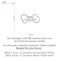 MyFamily Hundemarke Anhänger CHIC BIG Knochen rosa mit Swarovski® Kristallen mit Gravur