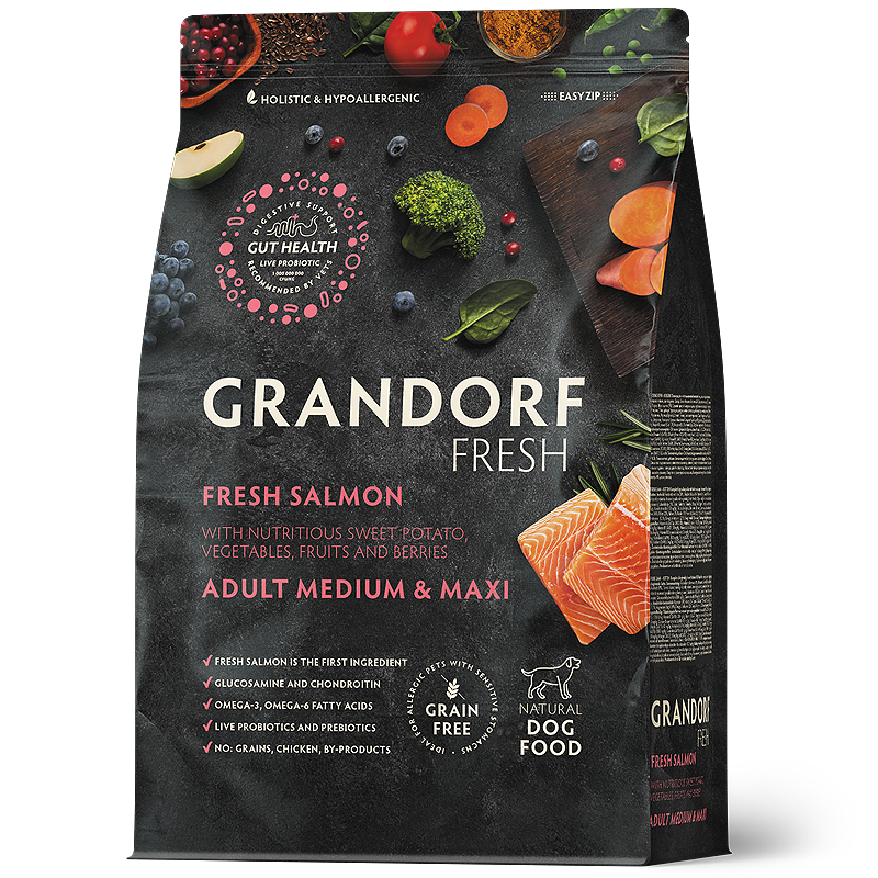 Grandorf Fresh Lachs Trockenfutter mit Süßkartoffel für erwachsene Hunde