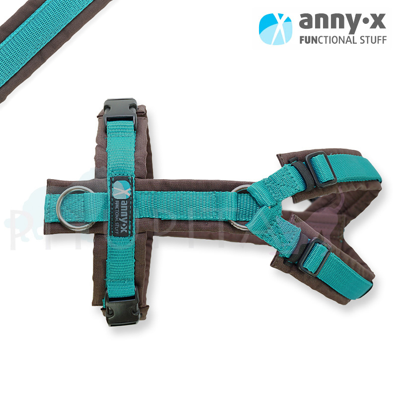 AnnyX Brustgeschirr Hundegeschirr Fun braun-petrol XS