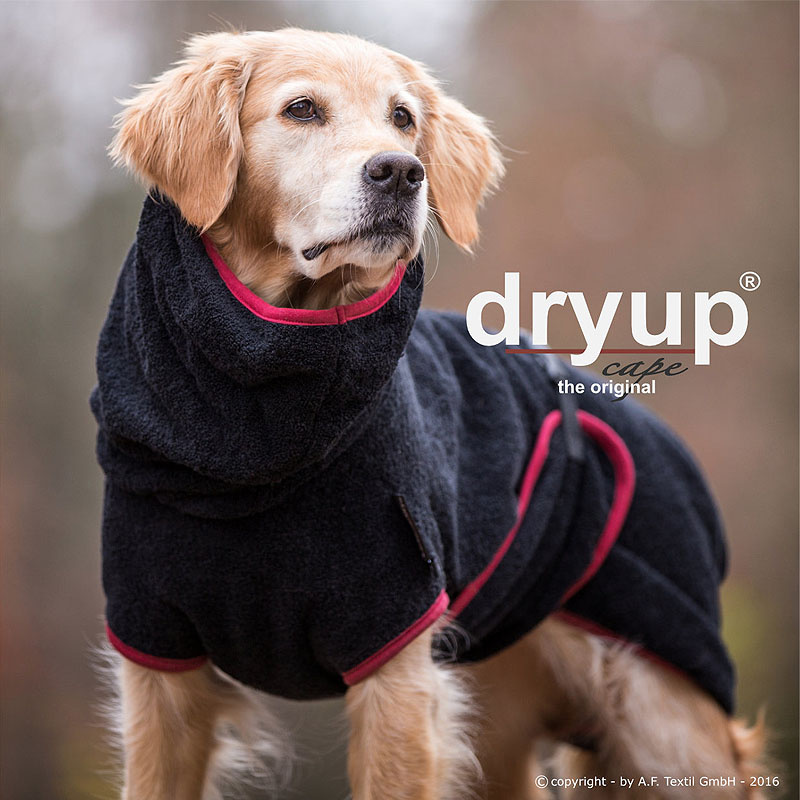 DryUp Trocken Cape Hundebademantel STANDARD Black-schwarz XXL 74cm