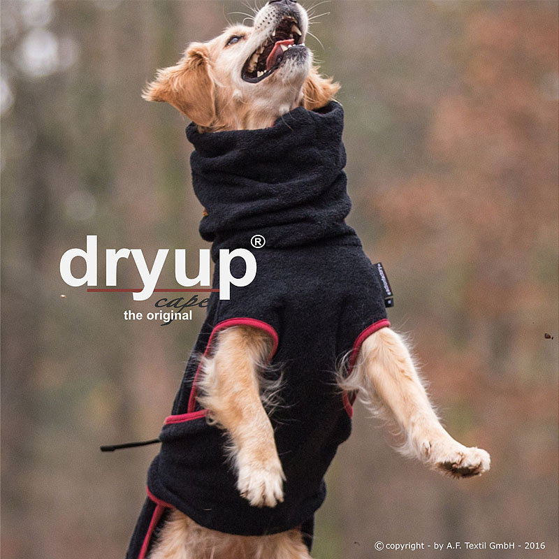 DryUp Trocken Cape Hundebademantel STANDARD Black-schwarz XXL 74cm