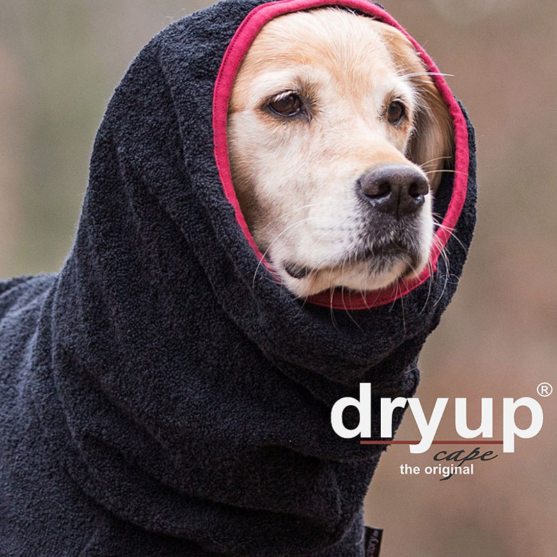 DryUp Trocken Cape Hundebademantel STANDARD Black-schwarz XXL 74cm