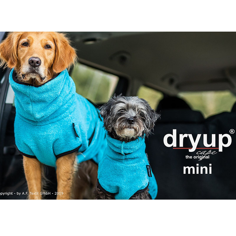 DryUp Trocken Cape Hundebademantel MINI für kleine Hunde 40cm Cyan-hellblau