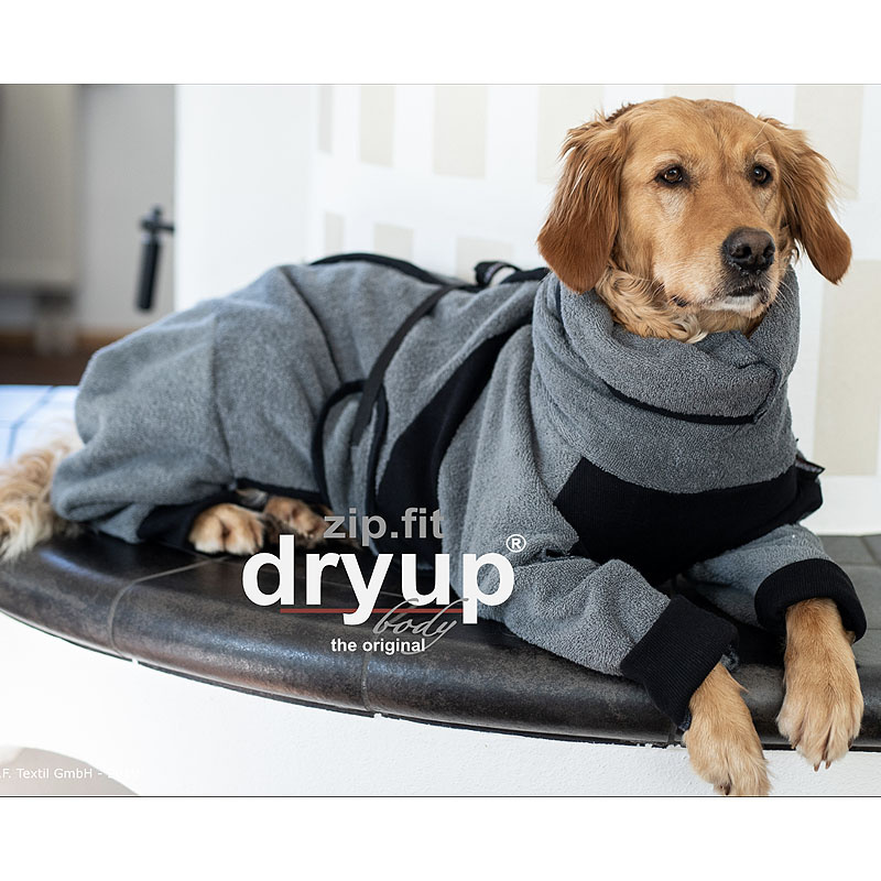 DryUp Body ZIP.FIT Hundebademantel mit Beinen STANDARD Anthrazit-grau XS 48cm