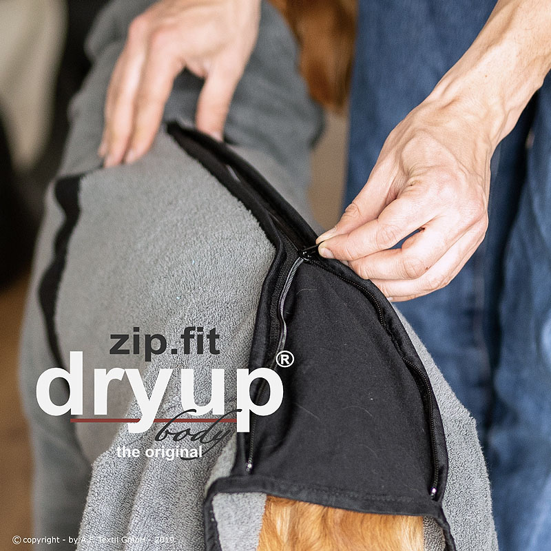 DryUp Body ZIP.FIT Hundebademantel mit Beinen STANDARD Anthrazit-grau XS 48cm