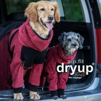 DryUp Body ZIP.FIT Hundebademantel mit Beinen STANDARD Bordeaux-rot L 65cm