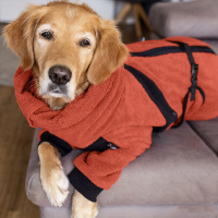 DryUp Body ZIP.FIT Hundebademantel mit Beinen STANDARD Ziegelstein-rot XS 48cm