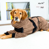 DryUp Body ZIP.FIT Hundebademantel mit Beinen STANDARD Coffe Capuccino L 65cm