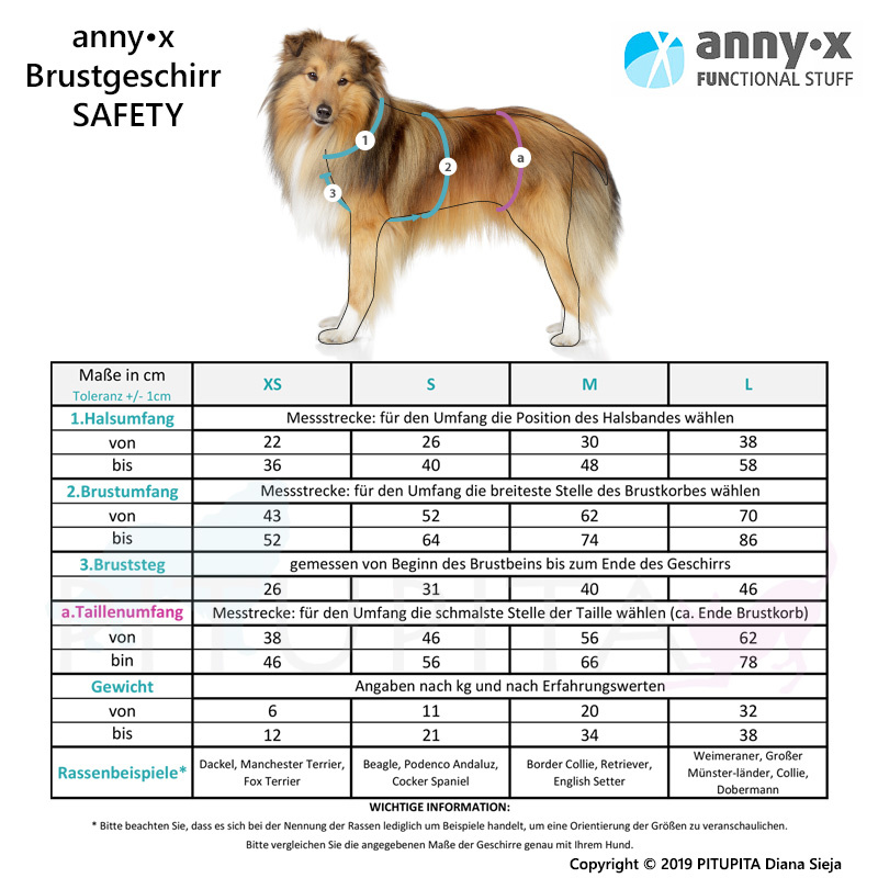 AnnyX Sicherheitsgeschirr Safety Protect Leuchtorange-braun XS