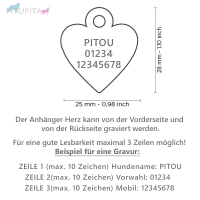 MyFamily Hundemarke Anhänger kleines Herz mit Gravur lila