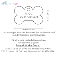 MyFamily Hundemarke Anhänger kleiner Knochen mit Gravur grau