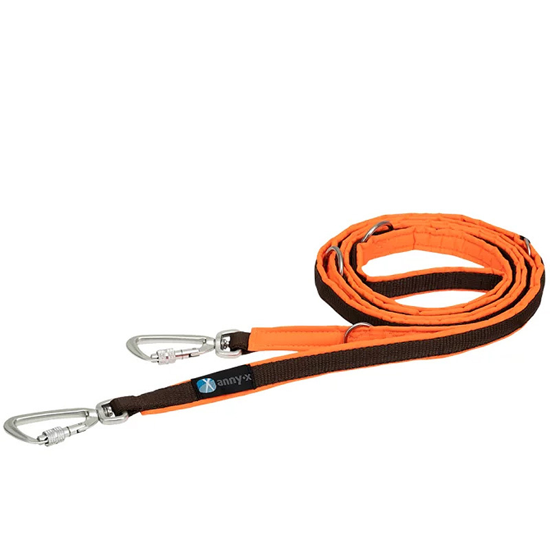 AnnyX Führleine verstellbar Safety Protect leuchtorange braun 20 mm | vollgepolstert