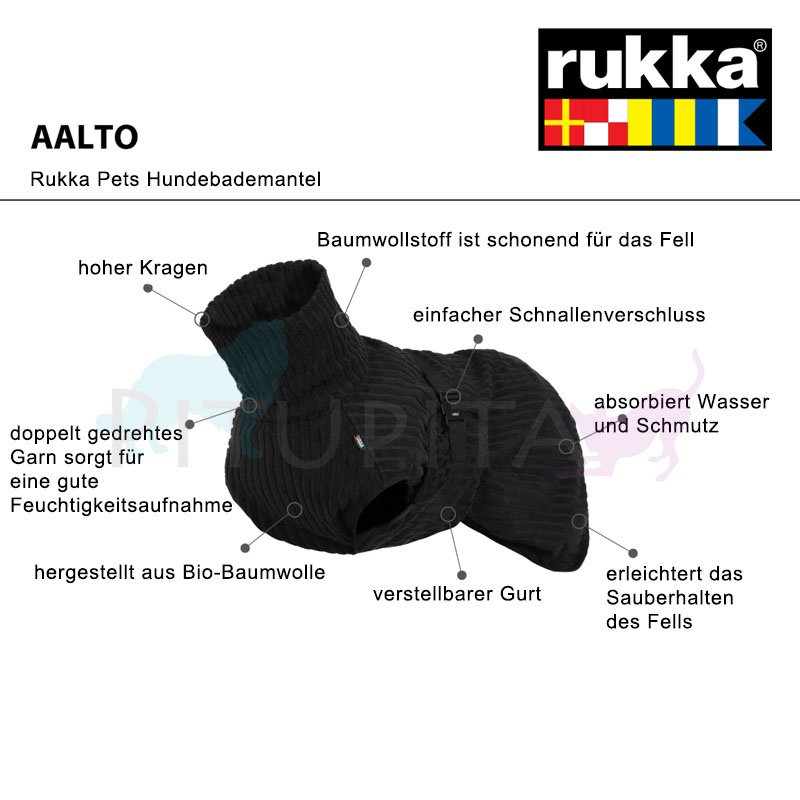 Rukka Pets AALTO Bademantel aus BIO-Baumwolle für Hunde schwarz XXL