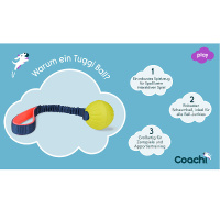 COACHI Tuggi Ball mit Bungee Griff für Hunde Navy-Coral-Lime