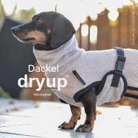 DryUp Trocken Cape Hundebademantel Trockenmantel für Dackel sand-beige 45cm Rückenlänge