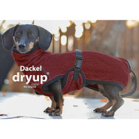 DryUp Trocken Cape Hundebademantel Trockenmantel für Dackel bordeaux-rot 35cm Rückenlänge